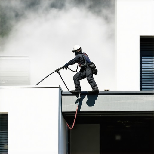 Advanced Painting Equipment for Speed and Durability Spray painting tools used on a house exterior, showcasing modern technology and efficiency.