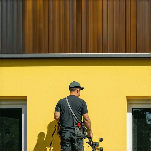 Efficient Exterior Painting with Modern Tools Painter using spray gun on house exterior to achieve quick, even coverage