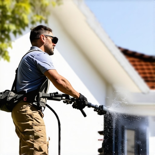 Efficient Exterior Painting with a Modern Paint Sprayer A person using a professional-grade paint sprayer on a house exterior, showcasing speed and coverage