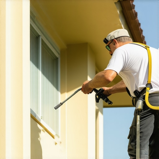 Efficient House Painting with Advanced Tools Painter using airless sprayer for quick house exterior painting