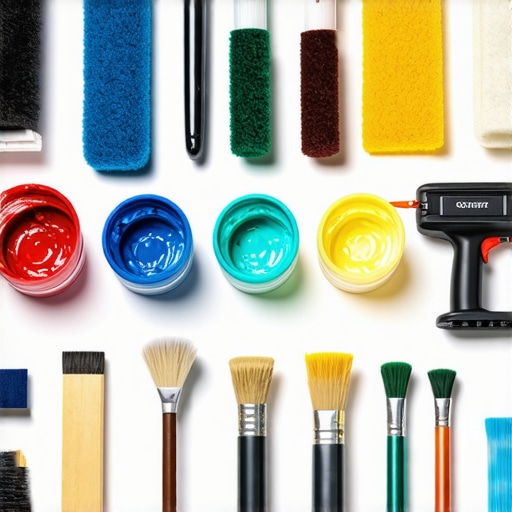 Innovative Home Painting Tools and Technologies A collection of advanced painting tools and smart paints laid out on a workbench.
