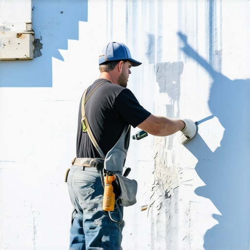 Professional Exterior House Painting Technique Local painter applying primer on house exterior in good weather