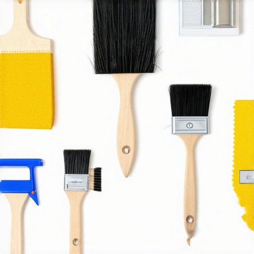 Professional House Painting Tools House painter using sprayer and brushes in a professional setting