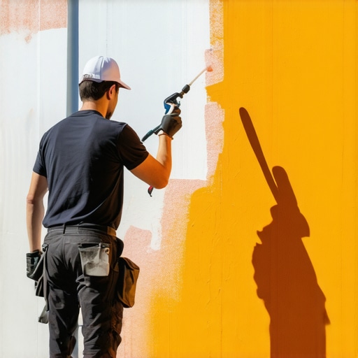 Painter using spray gun on house exterior with eco-friendly paint