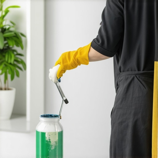 Professional painter applying fast-drying paint with organized tools in a bright room.