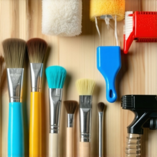 Clean and organized painting tools laid out on a workbench