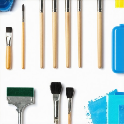 A collection of durable paint brushes, rollers, and a power sprayer with cleaning tools