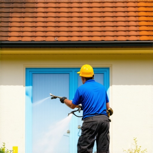 Professional power washing a house exterior with a high-quality pressure washer
