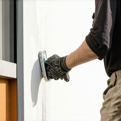 Homeowner sanding and priming exterior wall to ensure paint adhesion