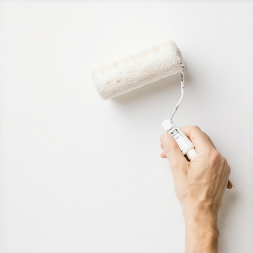 Painter applying even coat of paint with roller on wall