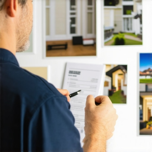 Person checking licenses and inspecting before-and-after house painting photos