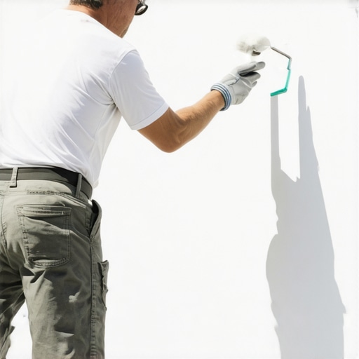 Painter applying energy-efficient reflective paint to house exterior