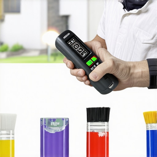 Professional Surface Inspection Tools in Use Homeowner examining house surface with moisture meter and flashlight during maintenance