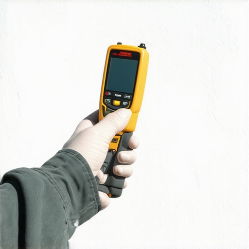 Testing Surface Moisture with a Moisture Meter A person using a moisture meter on an exterior wall to check dryness before painting