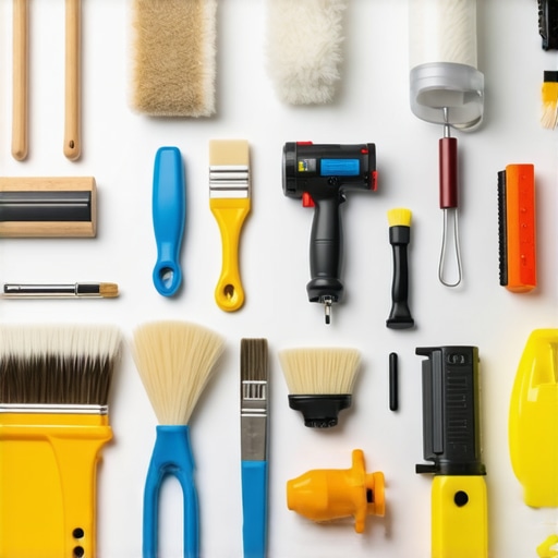 A comprehensive set of painting equipment laid out on a table, ready for use.