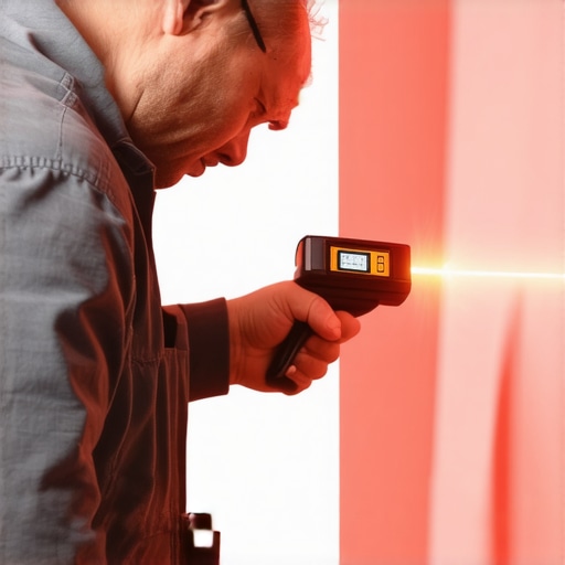 Painter using laser measurement device for accurate surface assessment in home