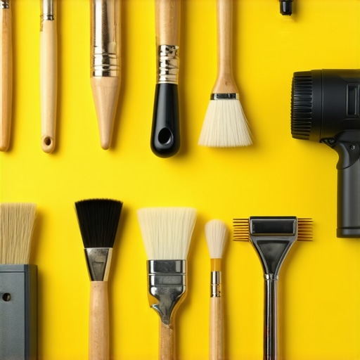 Collection of advanced painting tools including sprayers, brushes, and sanders used by professionals