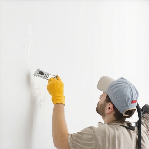 Painter applying primer to a wall with precise tools