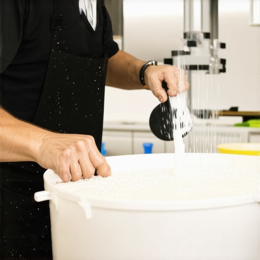 A painter thoroughly mixing bio-resins with a paddle on a professional drill.
