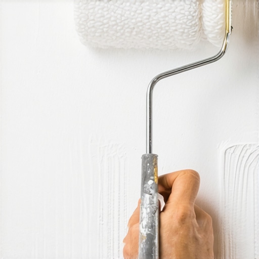 A painter applying primer to a wall with a roller