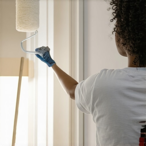 A person painting a wall with a roller, focusing on even application for a second coat.