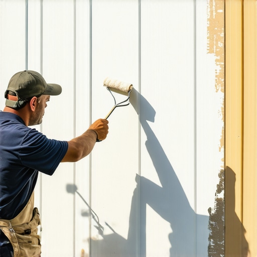 Applying Thin Coats of Exterior Paint A professional painter carefully applying thin, even coats of exterior paint on house siding with a roller.