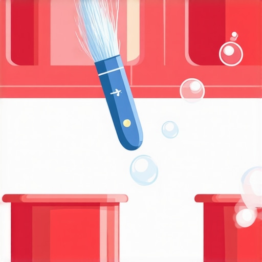 Close-up of a hand scrubbing a paintbrush with dish soap in a bucket, showing foam and bristles.