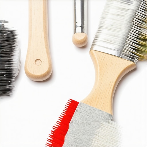 Painter cleaning brushes with water and a brush comb to maintain their quality.