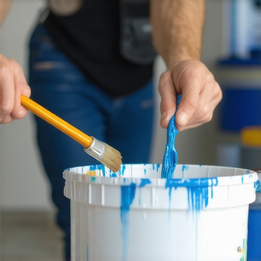 Person testing paint thickness in a bucket to avoid dilution mistakes.
