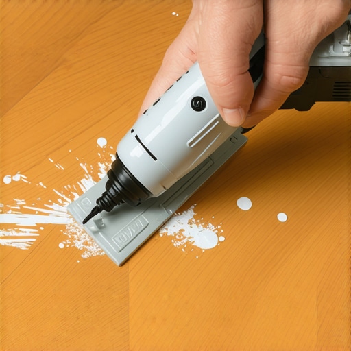 Person using heat gun and plastic scraper to clean paint from wooden floor