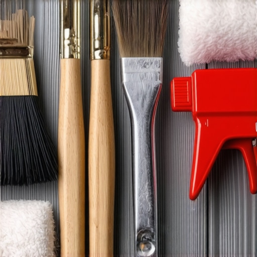 House Painting Tools and Maintenance A well-organized painter's toolbox with brushes, rollers, and spray equipment