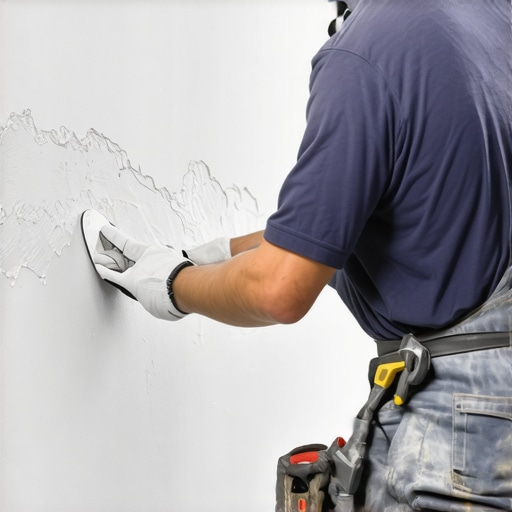 Inspecting Surface Porosity on a Textured Wall Painter checking wall texture for adhesion readiness