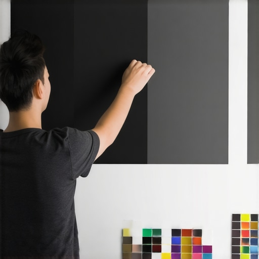 Person comparing wall paint samples under various lighting at home