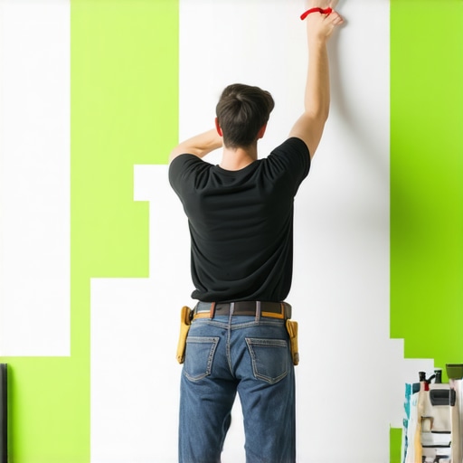 Measuring Color Sections for Home Painting Painter measuring with tape on walls to plan color balance using the 60-30-10 rule