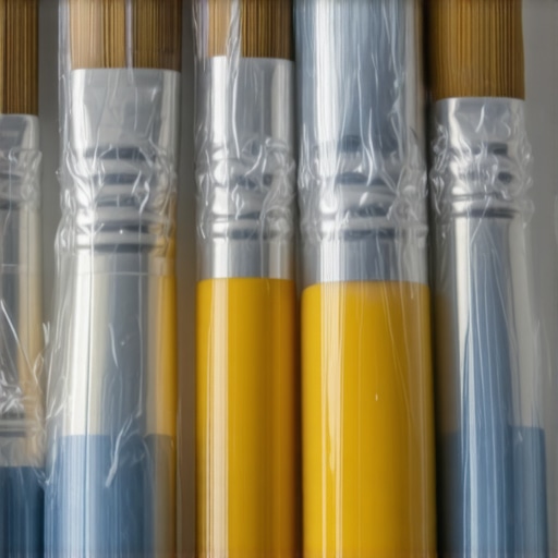 Painter's brushes covered with plastic wrap and stored during a break