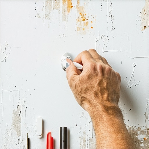 Hand pressing chalk against stucco wall for moisture test