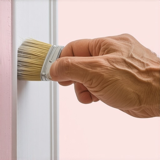 A painter's hand carefully applying paint along a wall edge with an angled brush.