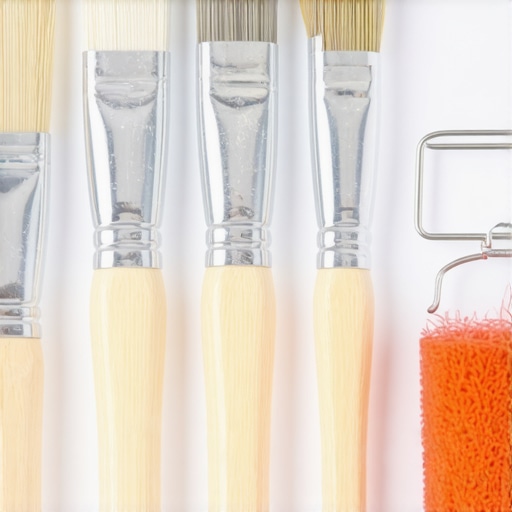 A set of professional-grade brushes and rollers organized neatly for house painting