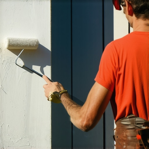 A skilled painter applying paint on a house exterior with a micro-roller and precise brushwork.