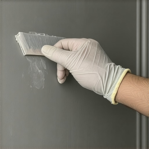 Close-up of hand removing painter's tape from painted wall, demonstrating correct technique.