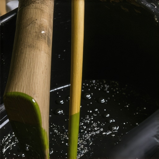A hand stirring leftover house paint in a large bucket to ensure consistency