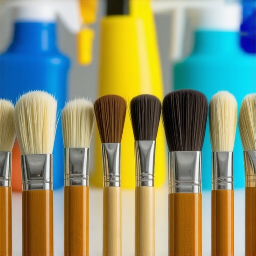 A collection of professional-grade brushes and rollers, with cleaning tools, ready for maintenance.