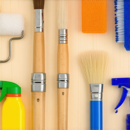organized painting tools including brushes and sprayers ready for maintenance