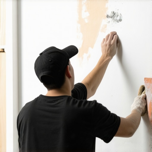 Person sanding wall surface to ensure smooth paint adhesion