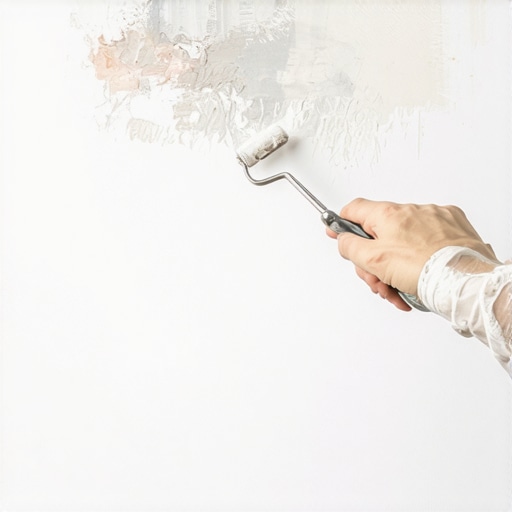 A hand rolling matte wall paint onto a wall creating a smooth finish.