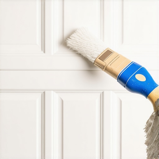 A painter carefully applying primer into the grooves of wood paneling with a brush and roller for a smooth finish.