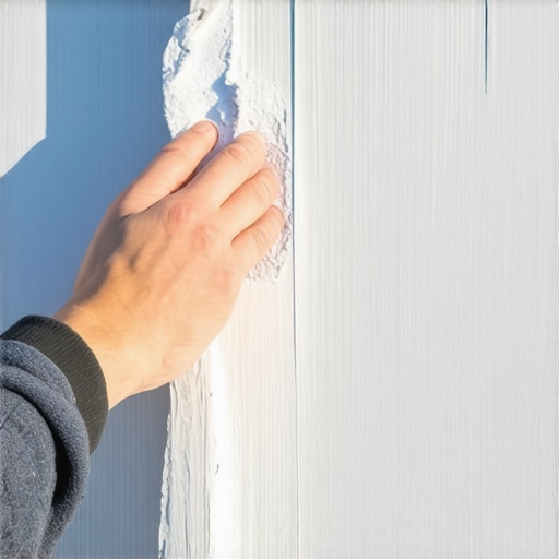 Hand performing a rub test on an exterior wall to check paint condition