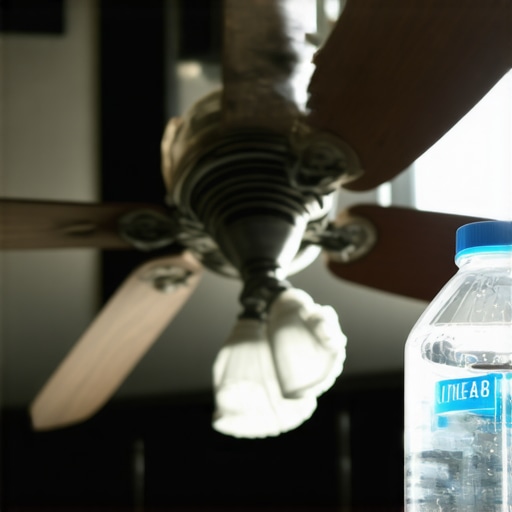 Person wiping ceiling fan blades with microfiber cloth to remove dust before painting