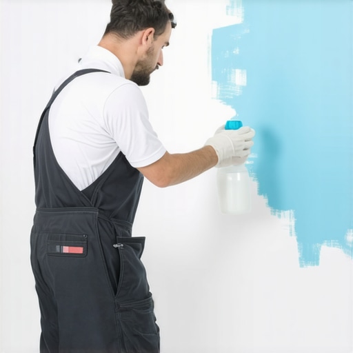 Painter wiping walls with vinegar to remove smoke smell before painting.