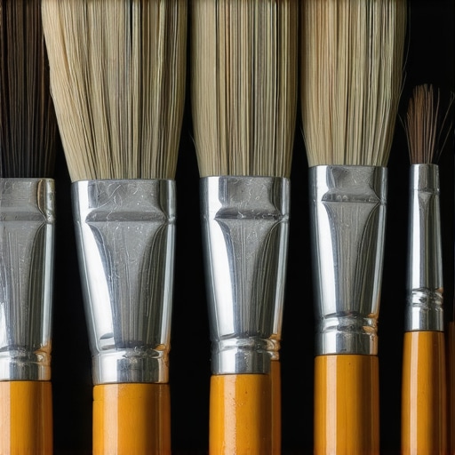 Close-up of high-quality paintbrushes and rollers used by professional painters.